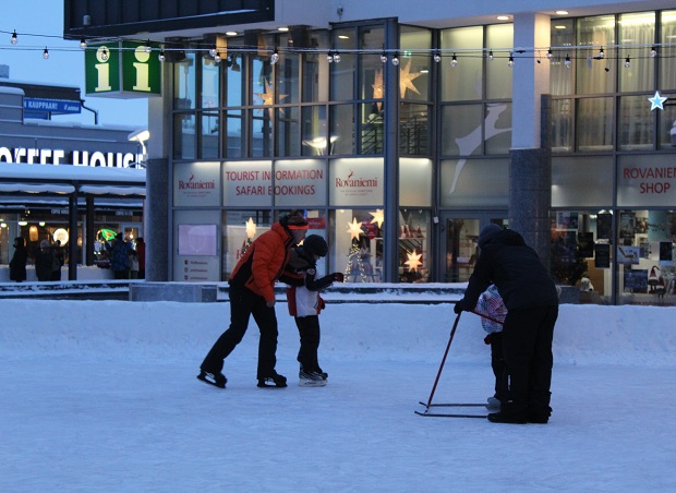 International Tourists are seen practicing skating in the Ice skating ring at Lordi’s square in Rovaniemi city centre. DF Photo.
