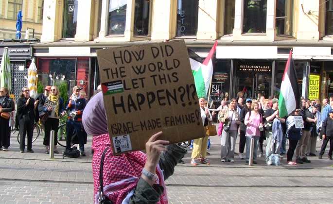 Protest in Helsinki against Israeli genocide in Gaza on August 23, 2025. DF Photo.