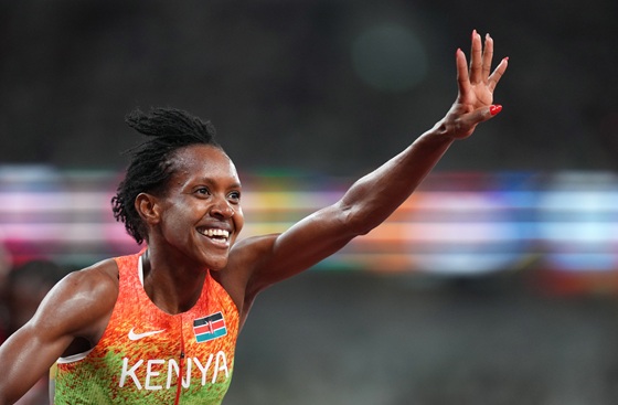 Gold medallist Faith Kipyegon of Kenya celebrates after the women's 1500m final at the 2025 World Athletics Championships in Tokyo, Japan, Sept. 16, 2025. Photo: Xinhua by Ju Huanzong.