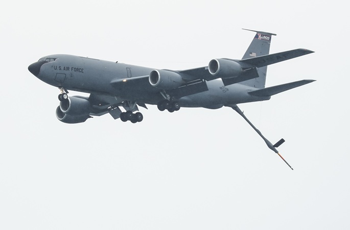 A KC-135 Stratotanker shows its refueling connector at the Chicago Air and Water Show 2022 in Chicago, the United States, on Aug. 20, 2022. File Photo: Xinhua.