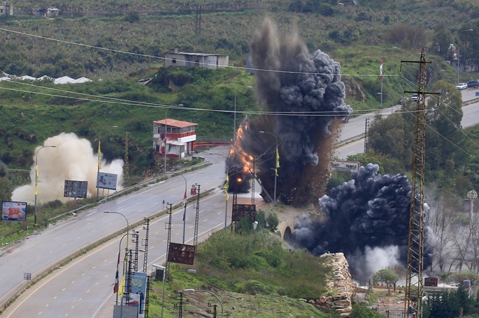 This photo taken on March 22, 2026 shows an explosion during an Israeli airstrike on a bridge over the Litani River in Qasmiyeh, southern Lebanon. Photo: Xinhua by Ali Hashisho.