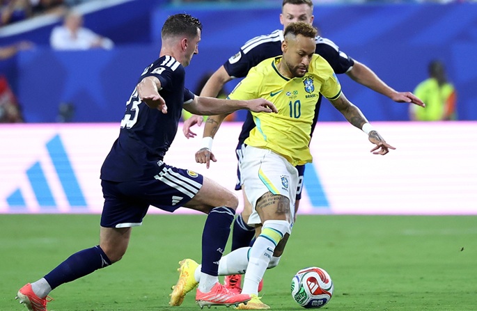 Neymar of Brazil (C) competes during the match with Scotland at the World Cup at Miami Stadium, Miami, the United States, June 24, 2026 ( US local time). Photo: Xinhua by Zhang Chen.